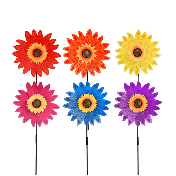 6 Piece Sunflower Patio Lawn Pinwheel 14.5 inch Wind Spinner Garden Party Windmill for Garden Yard (Assorted Colors)
