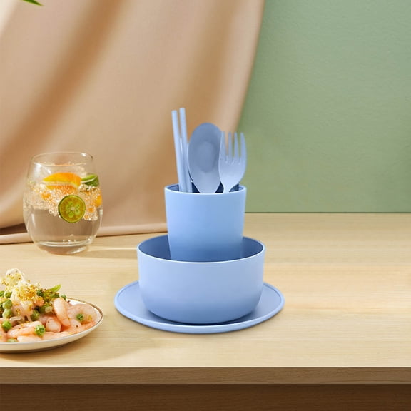 6-Piece Tableware Set Wheat Straw Bowls Cups Plates Portable Home Travel Dining Utensils