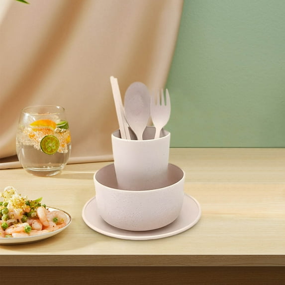 6-Piece Tableware Set Wheat Straw Bowls Cups Plates Portable Home Travel Dining Utensils