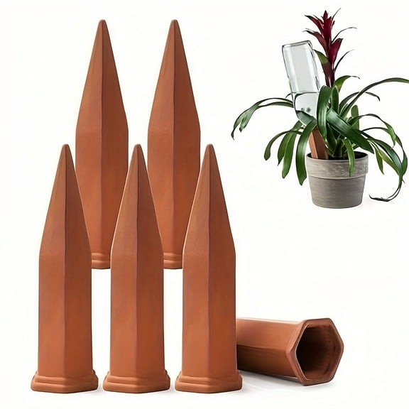 6-Piece Terracotta Self-Watering Stakes - Automatic Plant Waterer Devices For Indoor/Outdoor Plants, Red Clay Auto-Water Irrigation System