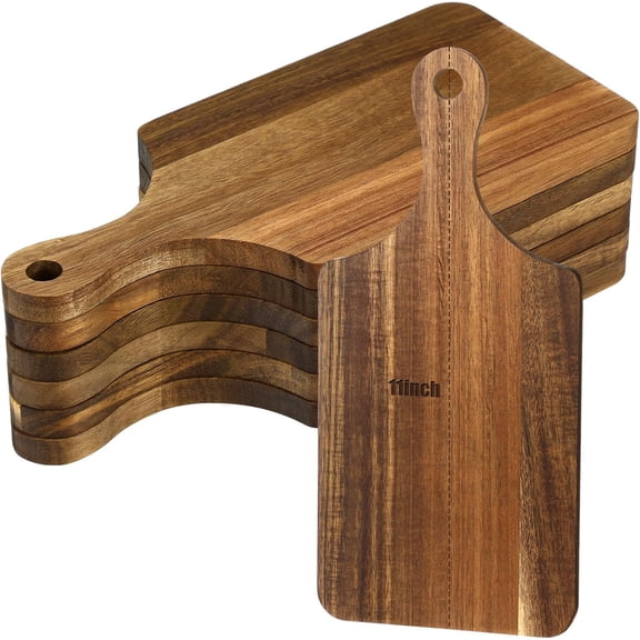 6-Piece Thick Wooden Cutting Board Set with Handles, Walnut Charcuterie Serving Trays for Engraving, Wedding, Housewarming (11x5 Inch)