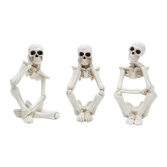 6-Piece Thinking Skeleton Figurine Set, Resin Skull Snake Halloween Tabletop Statues for Shelf Desk Display