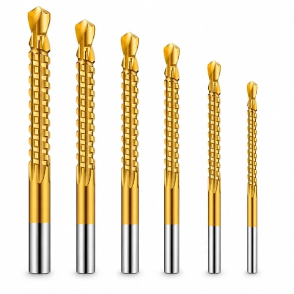 6‑Piece Titanium‑Coated HSS Twist Drill Bit Set, 3‑8mm Serrated Side Cutting Drill Bits 3/4/5/6/6.5/8mm for Wood, Plastic, Thin Aluminum DIY Home Repair