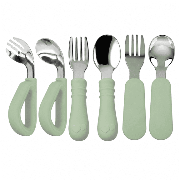 HuaYunJia 6-Pieces Toddler Utensil Set with Silicone Handles, Stainless Steel Forks and Spoons Toddler Silverware, Ages 12 Months,Green