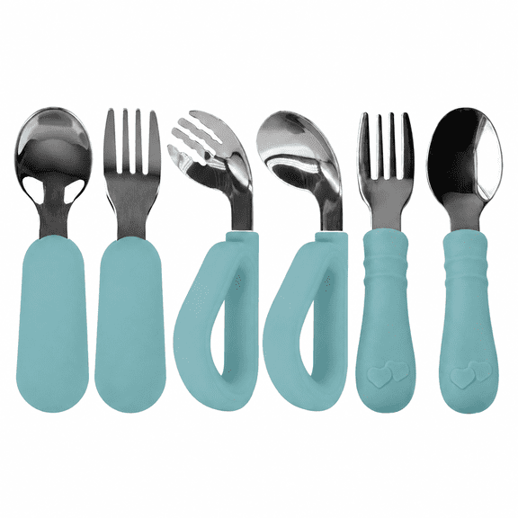 HuaYunJia 6 Pieces Toddler Utensil Set with Silicone Handles Stainless Steel Forks and Spoons Toddler Silverware 12 Months Blue