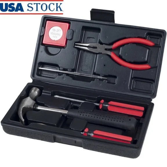 6 Piece Tool Set W/ Hammer Screwdrivers Pliers Measuring Tape Home Repair New