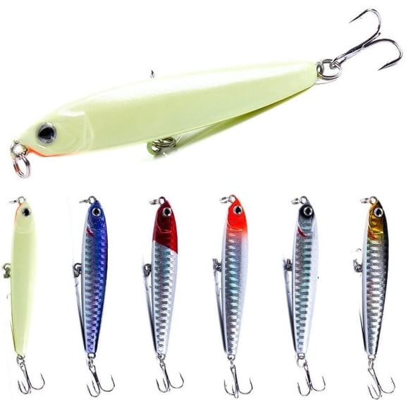 6-Piece Topwater Fishing Lures for Bass and Trout, 2.95" Hard Bait, Pencil Bait Set in 6 Colors