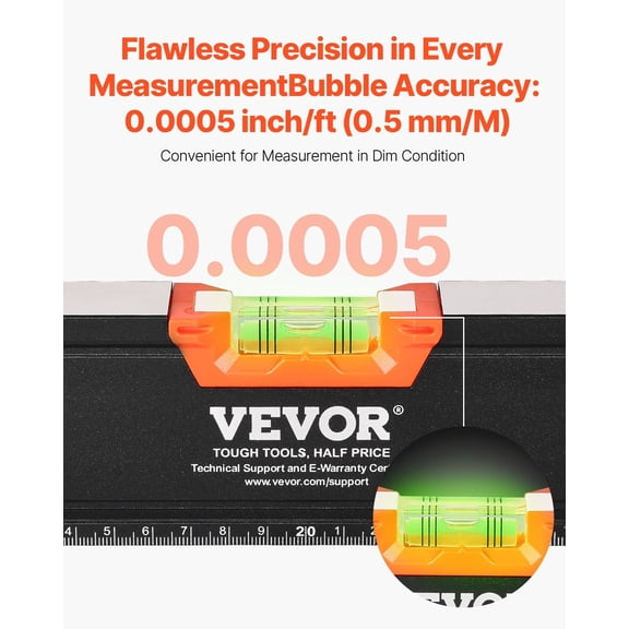 6-Piece Torpedo Level,78/48/32/24/16/10"Box Levels Set,Bubble Vials Ruler for 45/90/180 Degree,Shock-Proof Aluminum Alloy Magnetic Leveler Tool,SAE/Metric Scale(Only 10-"has magnet)