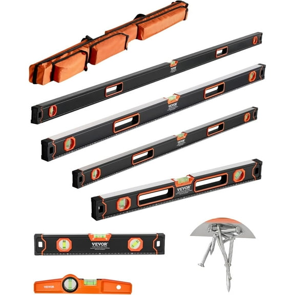 6-Piece Torpedo Level, 78/48/32/24/16/10 Inch All Magnetic Levels Set, Bubble Vials Ruler for 45/90/180 Degree, Aluminum Alloy Magnetic Box Leveler Tool, Shock-Resistance, SAE and Metric Scale