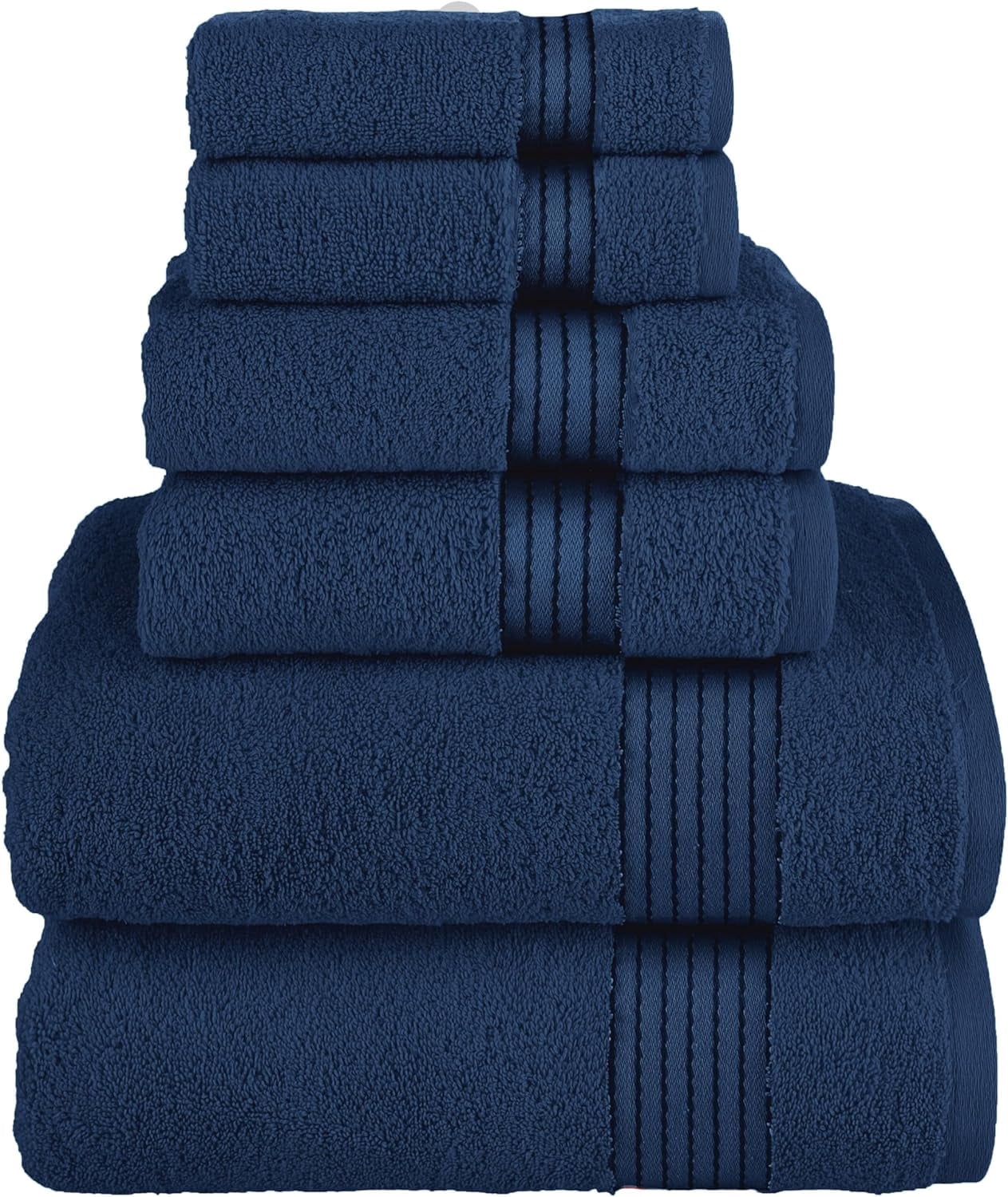 6-Piece Cotton Towel Set, Includes 2 Bath Towels, 2 Hand Towels, and 2 Washcloths, Highly Absorbent, Navy
