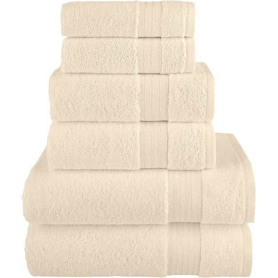 Elegant Comfort Cotton 6-Piece Towel Set, Includes 2 Washcloths, 2 Hand Towels and 2 Bath Towels, 100% Turkish Cotton - Highly Absorbent and Super Soft Towels for Bathroom, Ivory