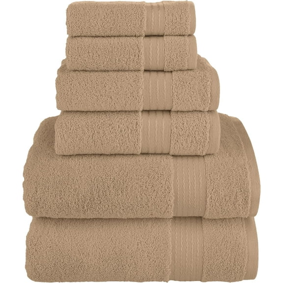 6 Piece Towel Set, 100% Turkish Cotton Soft Absorbent Towels for Bathroom, 2 Bath Towels 2 Hand Towels 2 Washcloths, Taupe