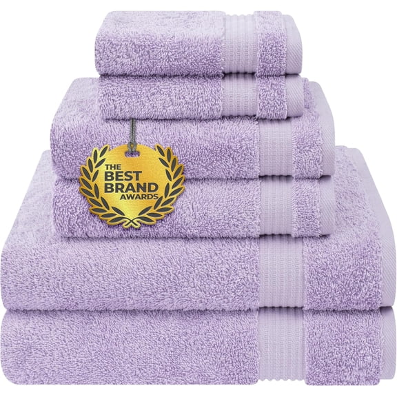 Cotton Paradise 6 Piece Towel Set, 100% Soft Absorbent Turkish Towels for Bathroom, 2 Bath Hand Washcloths, Lilac Set