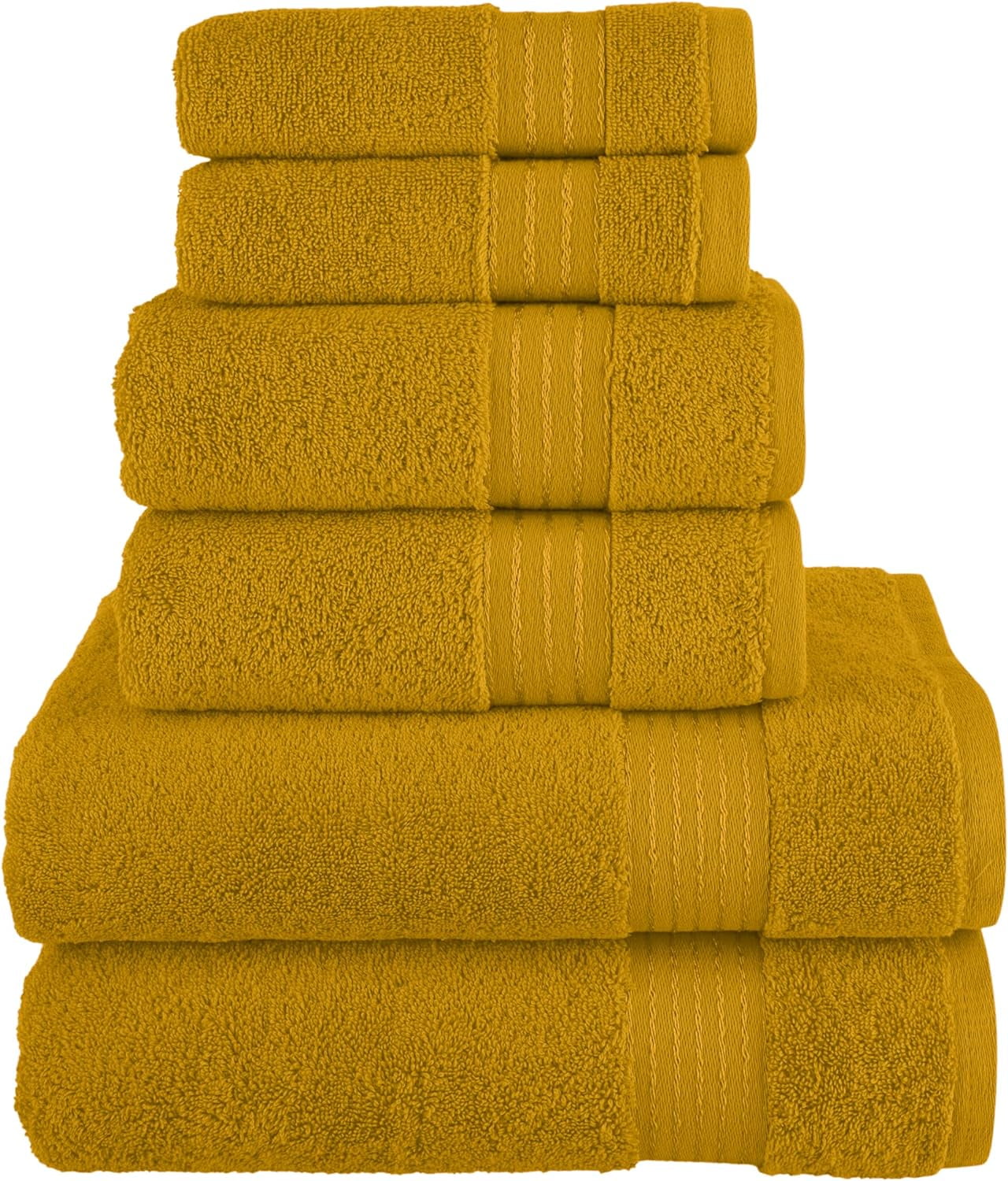 Discount Cotton 6-Piece Towel Set, Includes 2 Washcloths, 2 Hand Towels and 2 Bath Towels, 100% Turkish Cotton - Highly Absorbent and Super Soft Towels for Bathroom, Gold