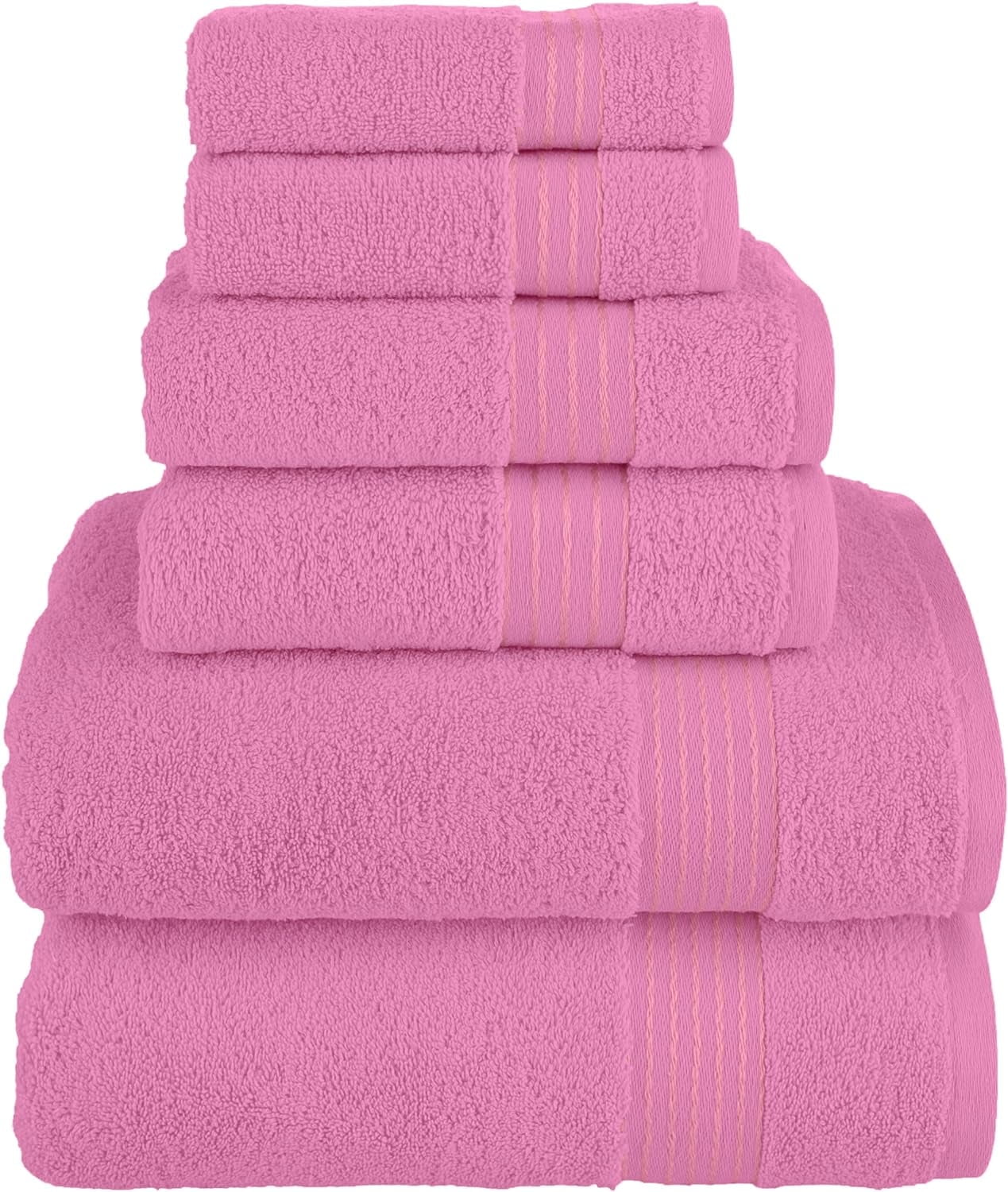 6 Piece Towel Set, 100% Turkish Cotton Soft Absorbent Towels for Bathroom, 2 Bath Towels 2 Hand Towels 2 Washcloths, Light Pink