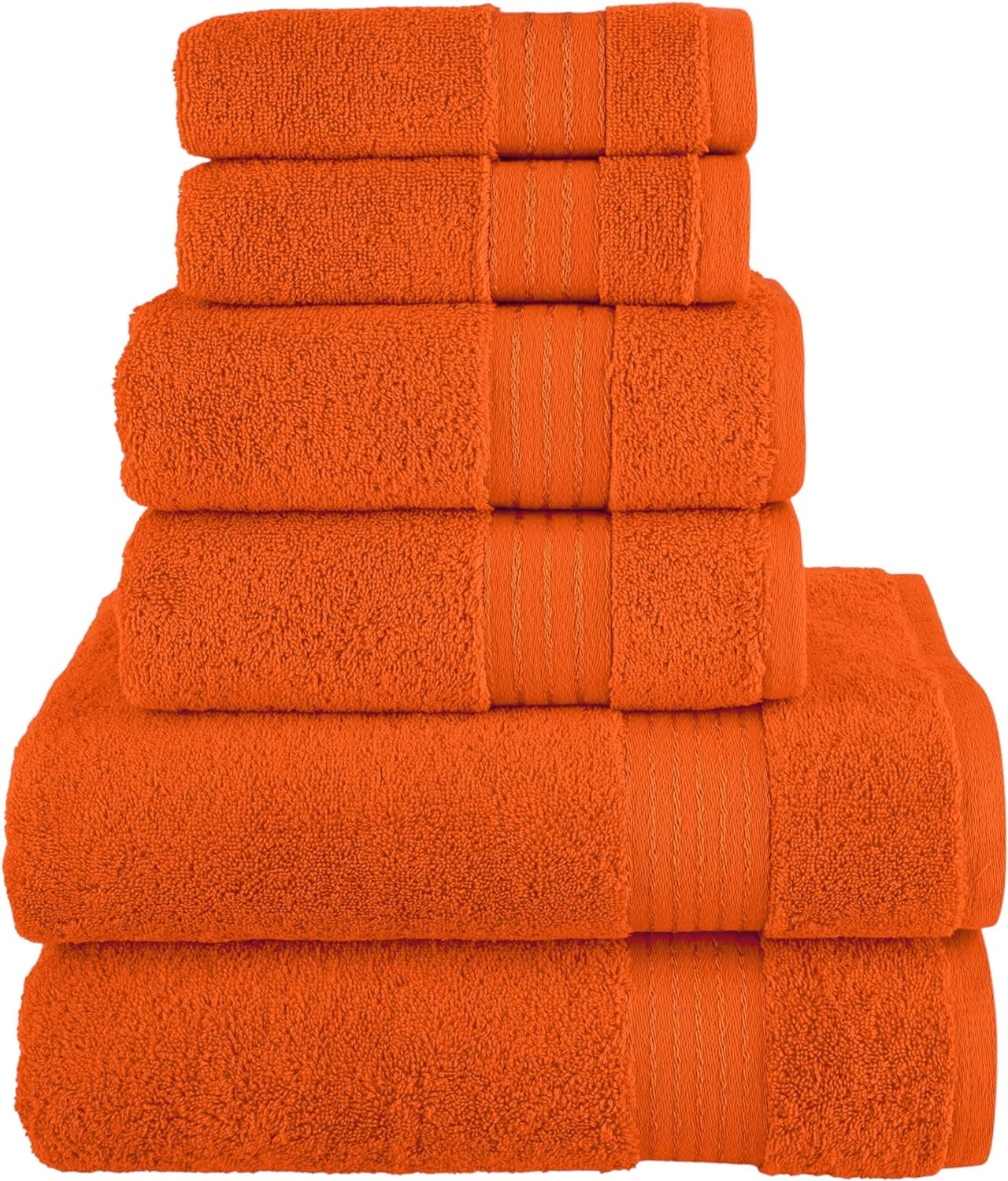 6 Piece Towel Set, 100% Turkish Cotton Soft Absorbent Towels for Bathroom, 2 Bath Towels 2 Hand Towels 2 Washcloths, Orange