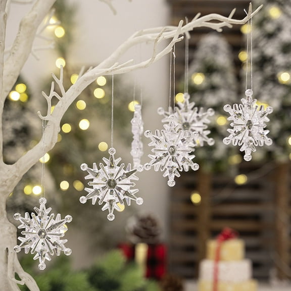 6-Piece Transparent Acrylic Snowflake Hanging Ornament Set For Festive Christmas Tree And Home Party Decoration