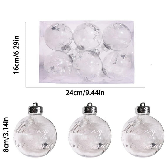 6-Piece Transparent Gold Glitter Christmas Ball Ornaments Set, 8cm Holiday Tree Decorations with Sparkling Finish, Festive Hanging Pendants for Indoor Christmas Decor