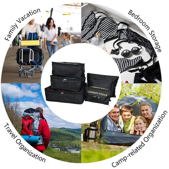 6-Piece Travel Packing Cubes Set, Waterproof Suitcase Organizer Bags for Clothes & Toiletries,Black