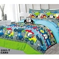 thumbnail image 1 of 6 Piece Twin Kids Boys Comforter Set Bed in Bag w/Shams,Sheet set & Decorative Toy Pillow, Cars Trucks Police Planes Print Blue Green Boys Kids Comforter Bedding Set w/Sheets, Twin 6pc Cars, 1 of 1