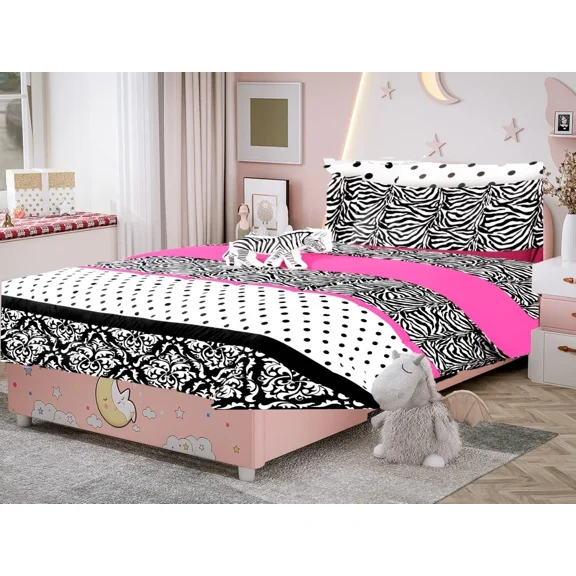 6-Piece Twin Zebra Black Bedding Comforter and Sheet Set for Teens