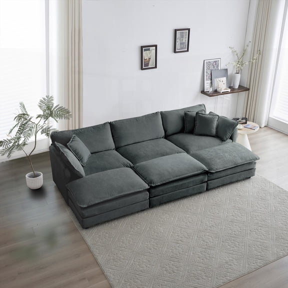 6-Piece U Shaped Modular Sectional Couch including 3 Ottomans, Premium Material & Superior Comfort