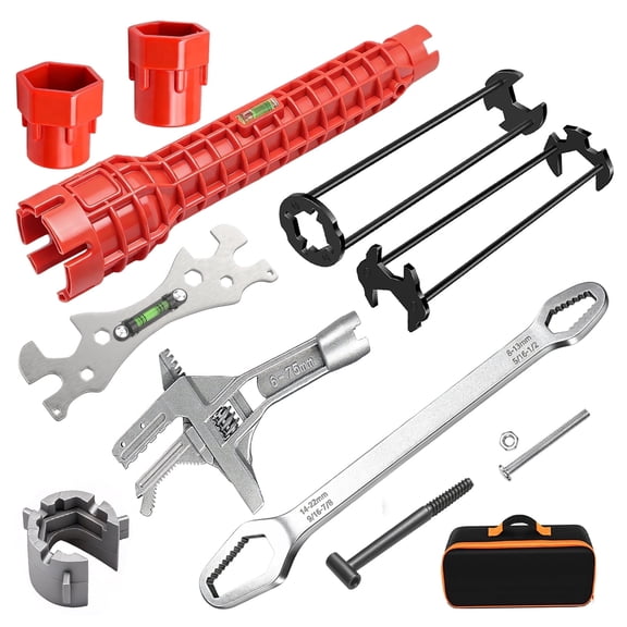 HUWAIGOU Plumbing Wrench Set, 6 Pcs 8-in-1 Under Sink Repair Tools, Adjustable 6-75mm Pipe Wrench Kit for Kitchen Bathroom Faucet Pipe Installation & Removal