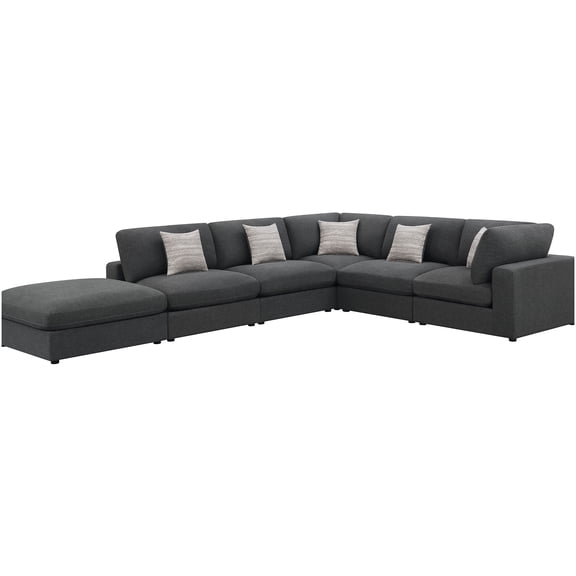 6-Piece Upholstered Sectional Sofa Set with Reversible Cushions, Charcoal L-Shaped Modular Couch