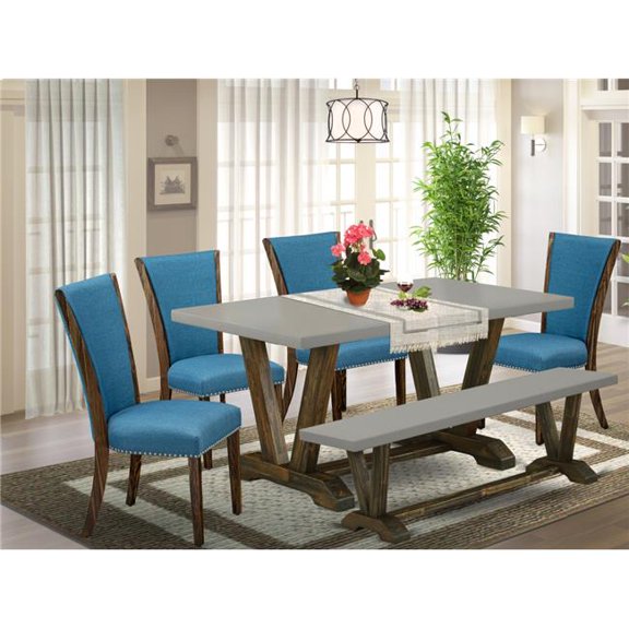 6 Piece V-Style Dining Room Table Set - Distressed Jacobean