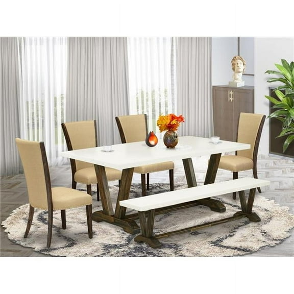 6 Piece V-Style Dining Set - Distressed Jacobean