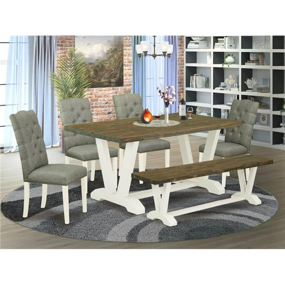 6 Piece V-Style Dining Table Set - Linen White
