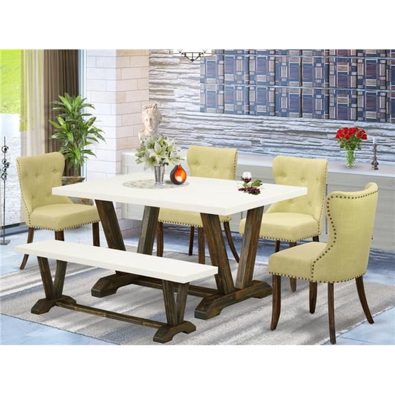 6 Piece V-Style Kitchen Dining Room Set - Distressed Jacobean