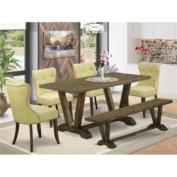 6 Piece V-Style Kitchen Dining Set - Distressed Jacobean