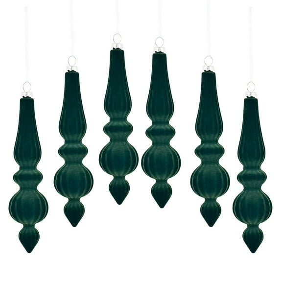 6-Piece Velvet Flocked Christmas Tree Ornaments Set - Cone Shape Holiday Hanging Decorations(Green)