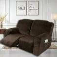 thumbnail image 1 of 6-Piece Velvet Recliner Sofa Cover 2 Seater Loveseat Slipcover, Non-Slip Stretch Couch Furniture Protector, Dark Brown, 1 of 11