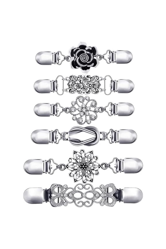 6-Piece Vintage Elegant Clothing Clips, Rhinestone & Floral Brooches for Sweaters Dresses, Women's Fashion Accessories for Wedding Party Daily Wear
