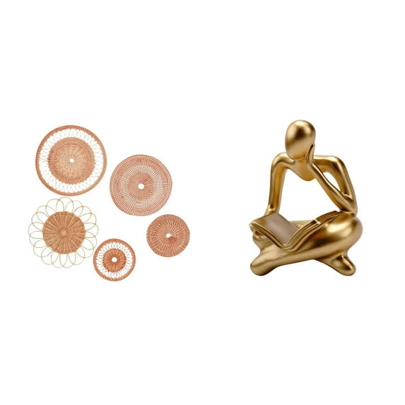 6 Piece Wall Decor Set Wall Ornaments Abstract Statue Rattan Woven for Living Room Bedroom Office Bookshelf