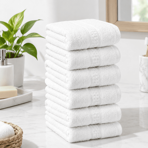 Washer Rinse 6 Piece Wash Cloth, 02: White, Cotton Highly Absorbent Spa & Hotel ...