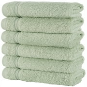 QUTE HOME 6-Piece Washcloths | 100% Turkish Cotton, Spa & Hotel Towels Quality, Quick Dry Wash Cloths for your Bathroom, Shower Towels (Green)