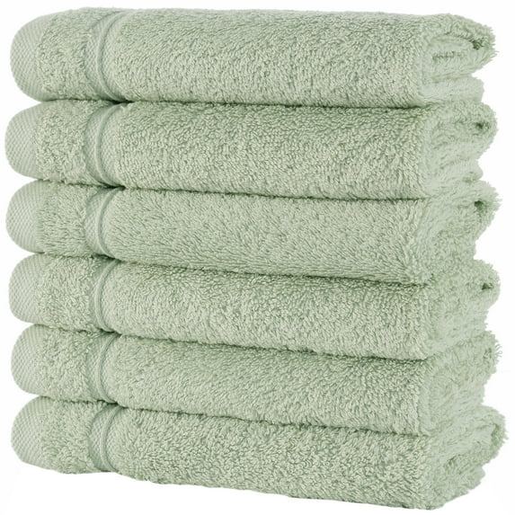 6-Piece Washcloths | 100% Turkish Cotton, Spa & Hotel Towels Quality, Quick Dry Wash Cloths for your Bathroom, Shower Towels (Green)