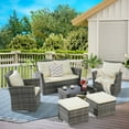 thumbnail image 1 of 6-Piece All Weather Wicker Patio Furniture Set with Glass Coffee Table, Outdoor Sectional Sofa & Ottomans, Waterproof Cushions for Garden Lawn Balcony, Beige, 1 of 9