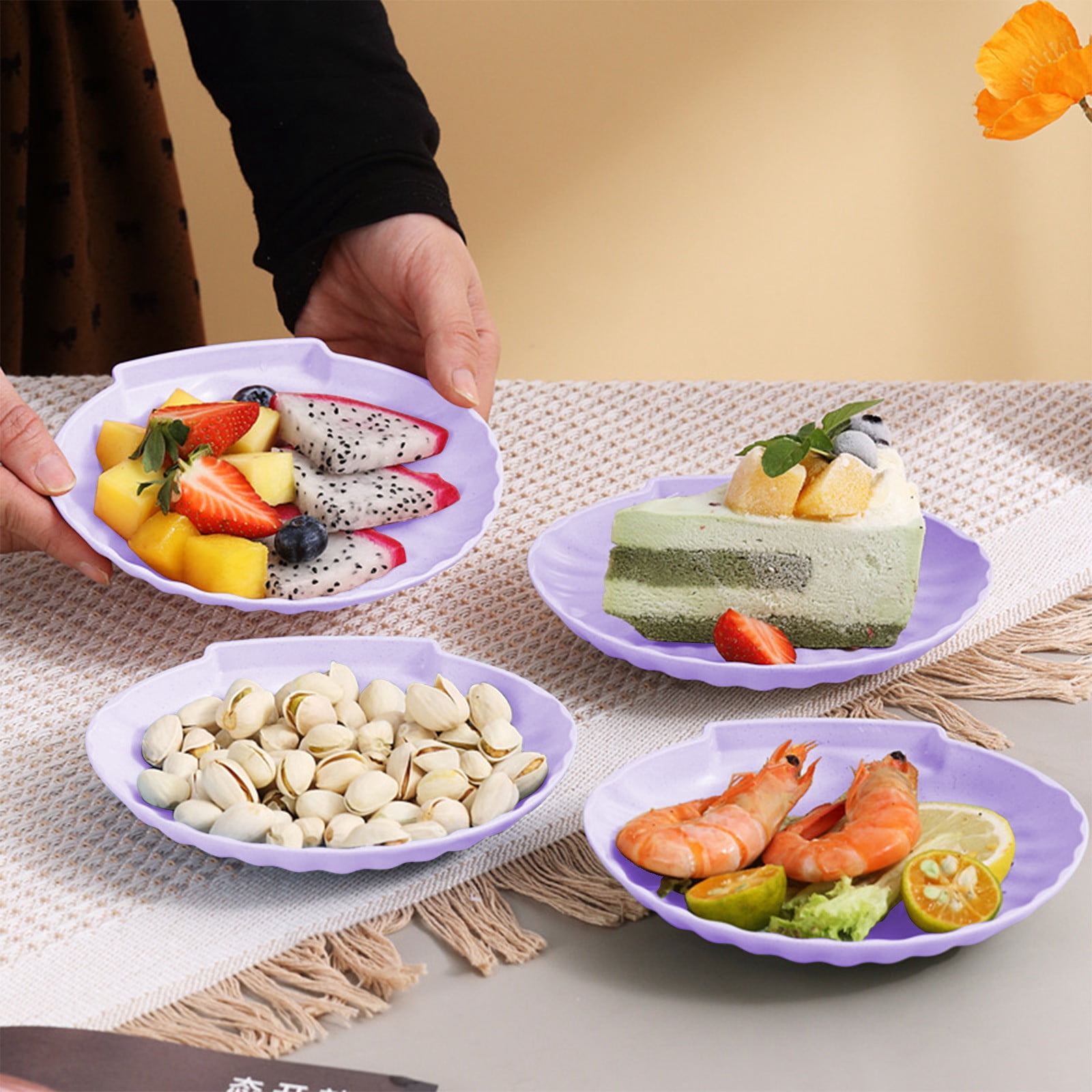 6-Piece Wheat Straw Shell-Shaped Dinnerware Set - Eco-Friendly Plates ...