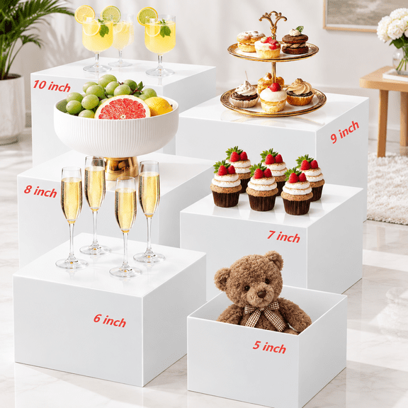 6-Piece White Buffet Risers, 5 to 10 Inch Sizes, Food and Display Stands