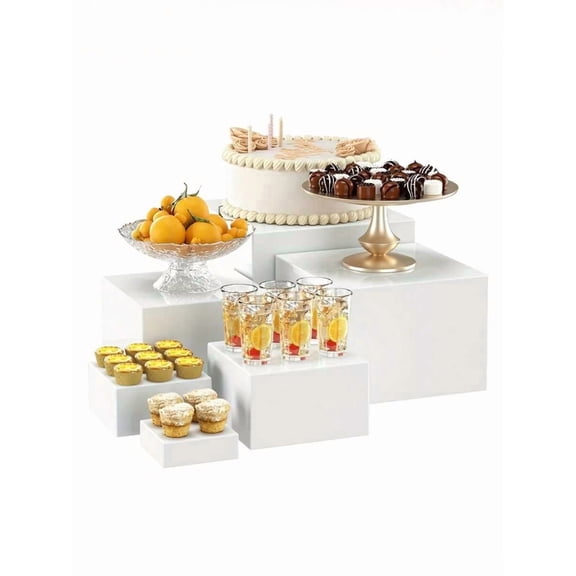 LOVEWE 6-Piece White Square Acrylic Storage Boxes, Baking Pastry/Cake Display - Festival Organizer New Year Upgrade