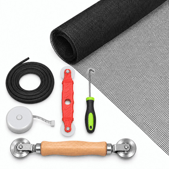 6 Piece Window Screen Replacement Kit, 47 x 118 in Black Fiberglass ...