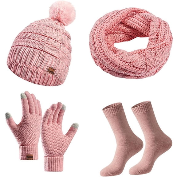 6-Piece Women's Thermal Winter Set, Hat Scarf Gloves & Socks for Cold Weather Activities
