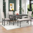 thumbnail image 1 of 6-Piece Wood Dining Table Set Rectangular with Turned Legs, 4 Upholstered Chairs and Bench for Room (Gray), 1 of 6
