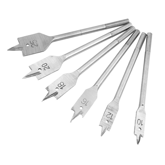 6-Piece Wood Spade Drill Bit Set, High-Carbon Steel, 10-25mm
