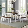 thumbnail image 1 of 6 Piece Wooden Farmhouse Style Solid Wood Dining Room Set with Cross Back 4 Chairs and Bench, Rustic Farmhouse Kitchen Table Set with Bench and 4 Chairs, 36” x 54”(White+Cherry), 1 of 8