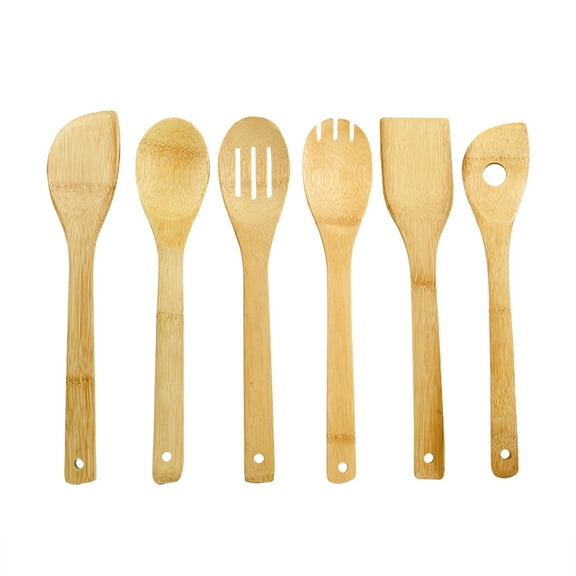 6-Piece Wooden Kitchen Utensil Set for Cooking and Baking with Large Spatula Spoon Fork